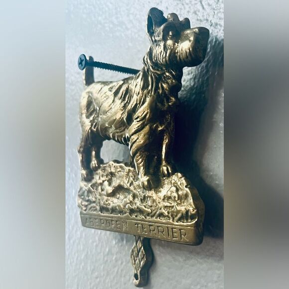 Vintage Solid Brass Door Knocker Aberdeen Terrier Dog 5.5”X4” - Picture 3 of 13